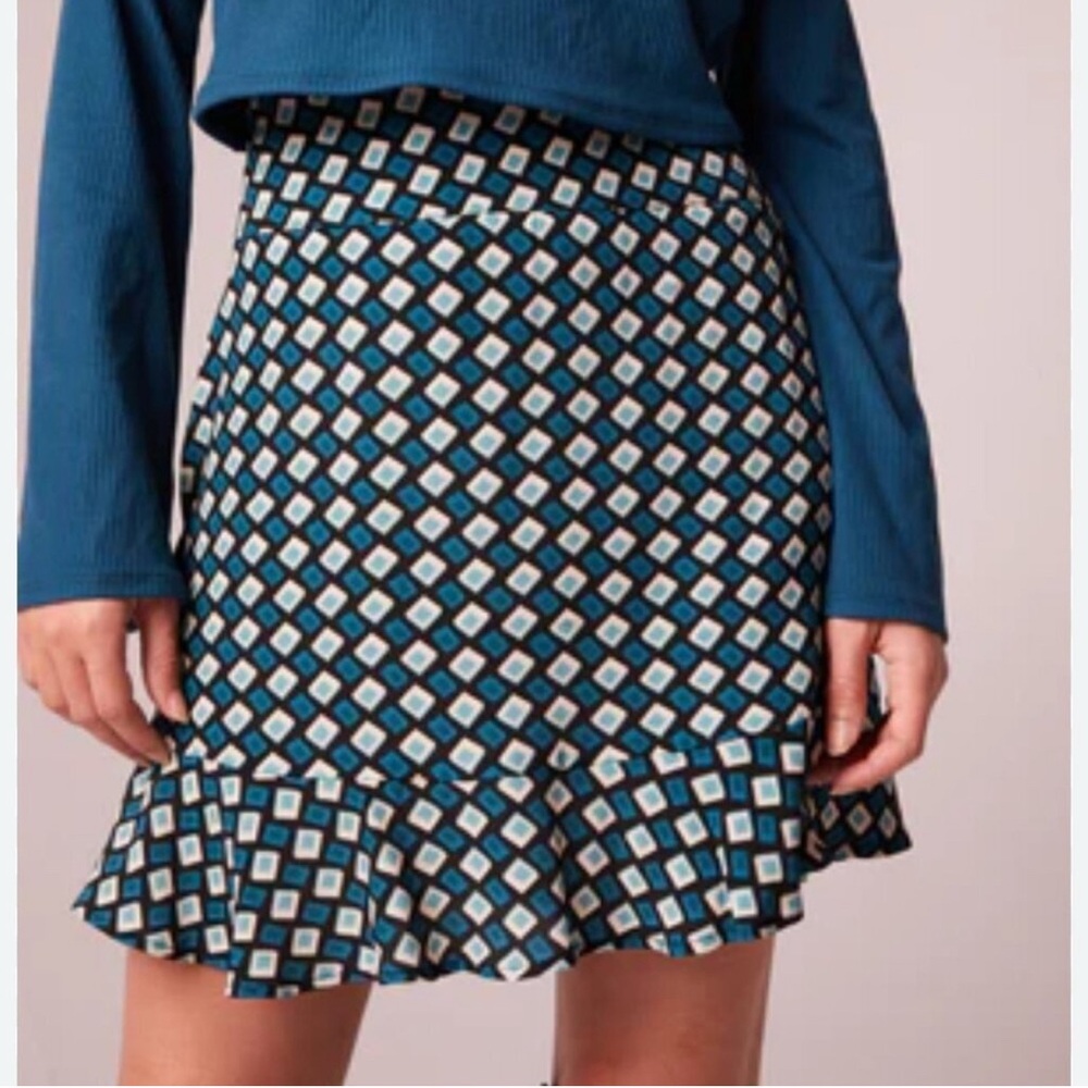 Band of the Free Colette Teal Blue Green Mini‎ Skirt ruffle elastic medium new